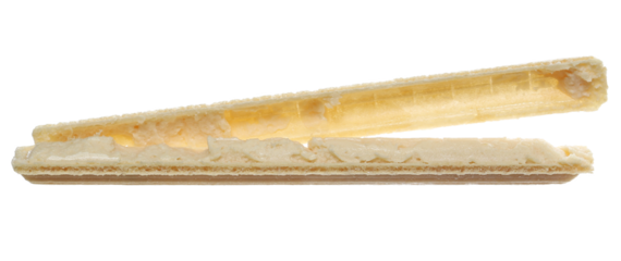 open round wafer stick with coconut stuffing isolated on white background