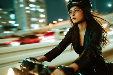 首都高を走る女性が運転するクラシックバイク