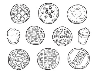 Chocolate Chip Waffles Line Art Illustration