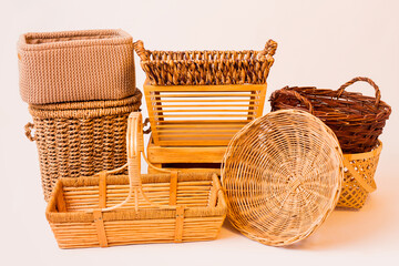 Many kinds of baskets on a stack