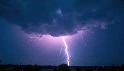 Spectacular bolt of lightning striking a dark, stormy sky Dramatic cloudscape with intense light and shadow Ideal for weather, nature, power, and energy themes , stormy weather, flash, energy