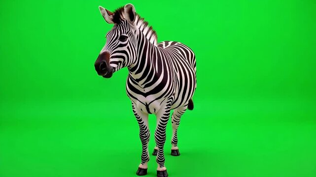 Majestic Zebra Stands on Green Screen Background Perfect for Wildlife Film Projects and Animations