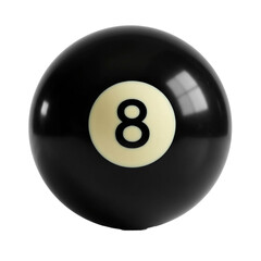 Close-up studio shot of a glossy black eight-ball used in a game of billiards or pool