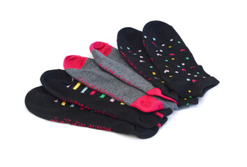Isolated colorful socks with stripes on white background