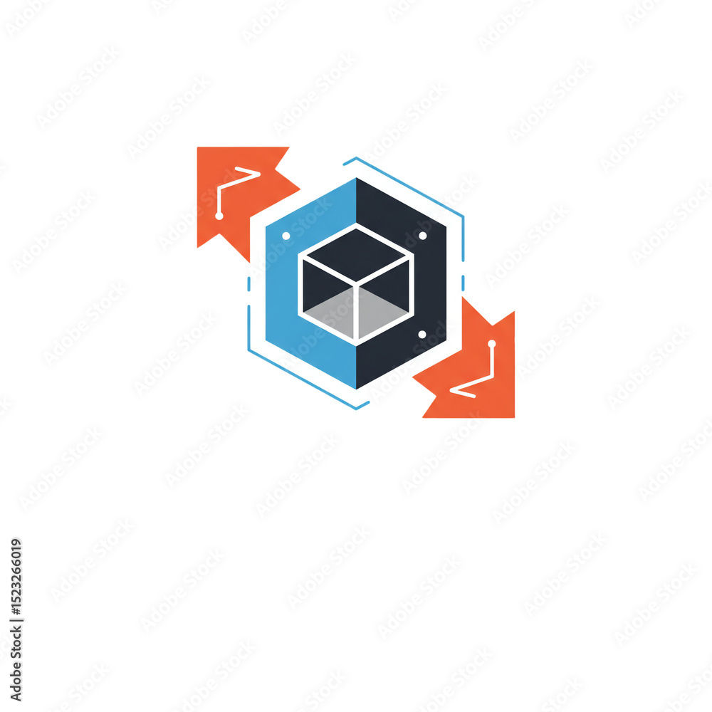 Aufkleber abstract 3d cube icon with arrows suggesting process, digital transformation and innovation