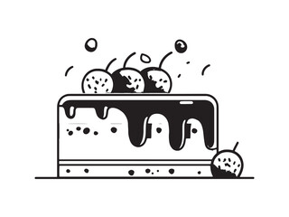 Chocolate Raspberry Cake Vector Outline
