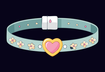 Light Blue Choker Pink Heart Flowers
