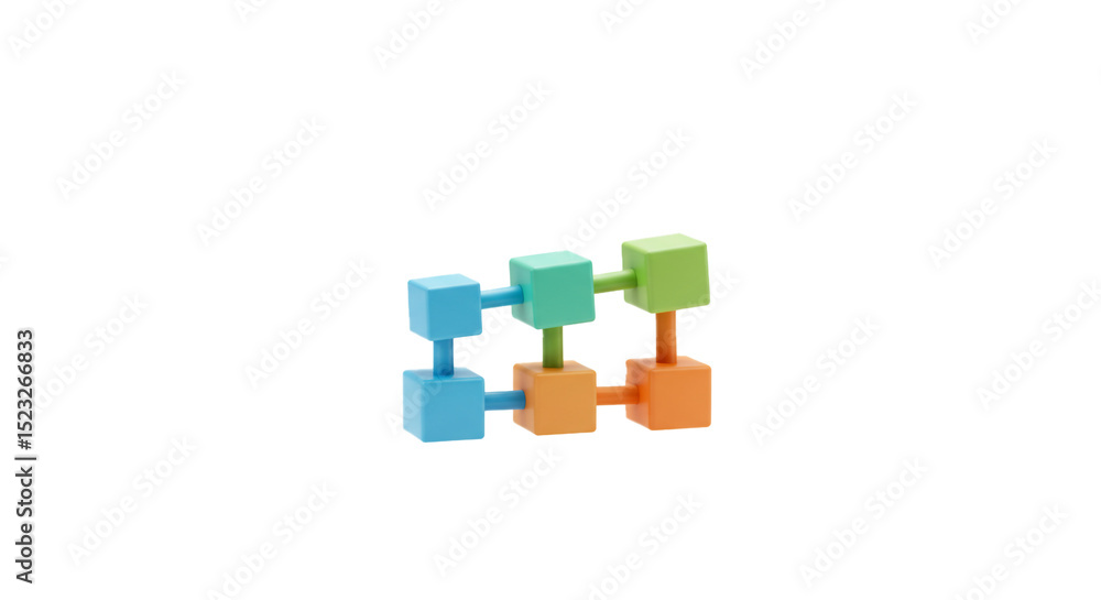 Poster colorful connected wooden cubes representing abstract connection and networking concepts
