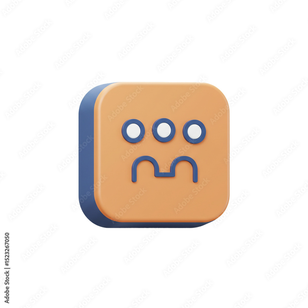 Poster 3d rendered icon of a menu or options button with a sad face emoticon element design
