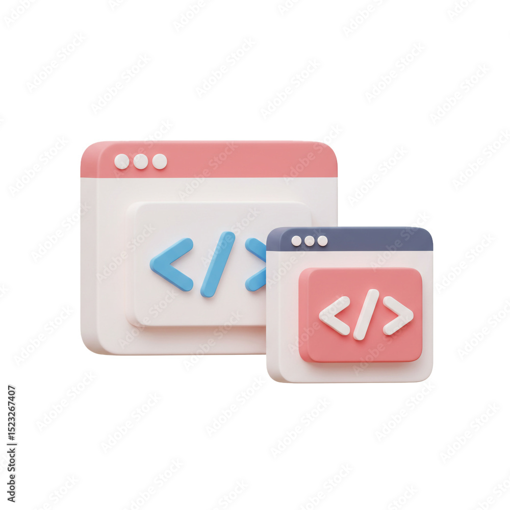 Poster 3d render of coding windows icon representing programming and web development concepts