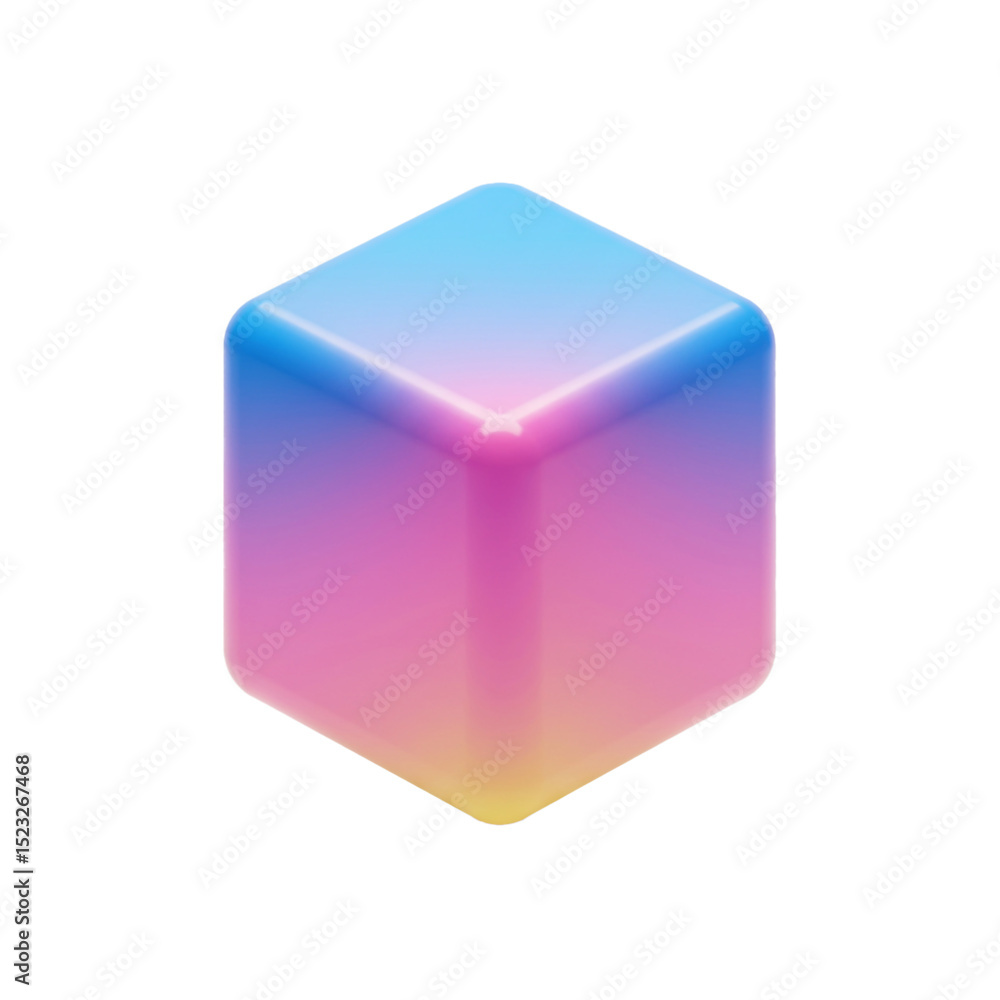 Poster a vibrant 3d cube illustration with a gradient color palette, perfect for design elements