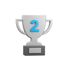 3D Render of a Second Place Trophy with the Number Two in Blue on a White Background