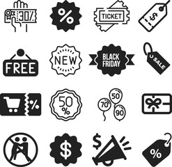 Discount set of web icons in line style. Shopping and e-commerce linear icon collection. Containing label, price tag, coupon, sale promotion, offer, credit, price card and more