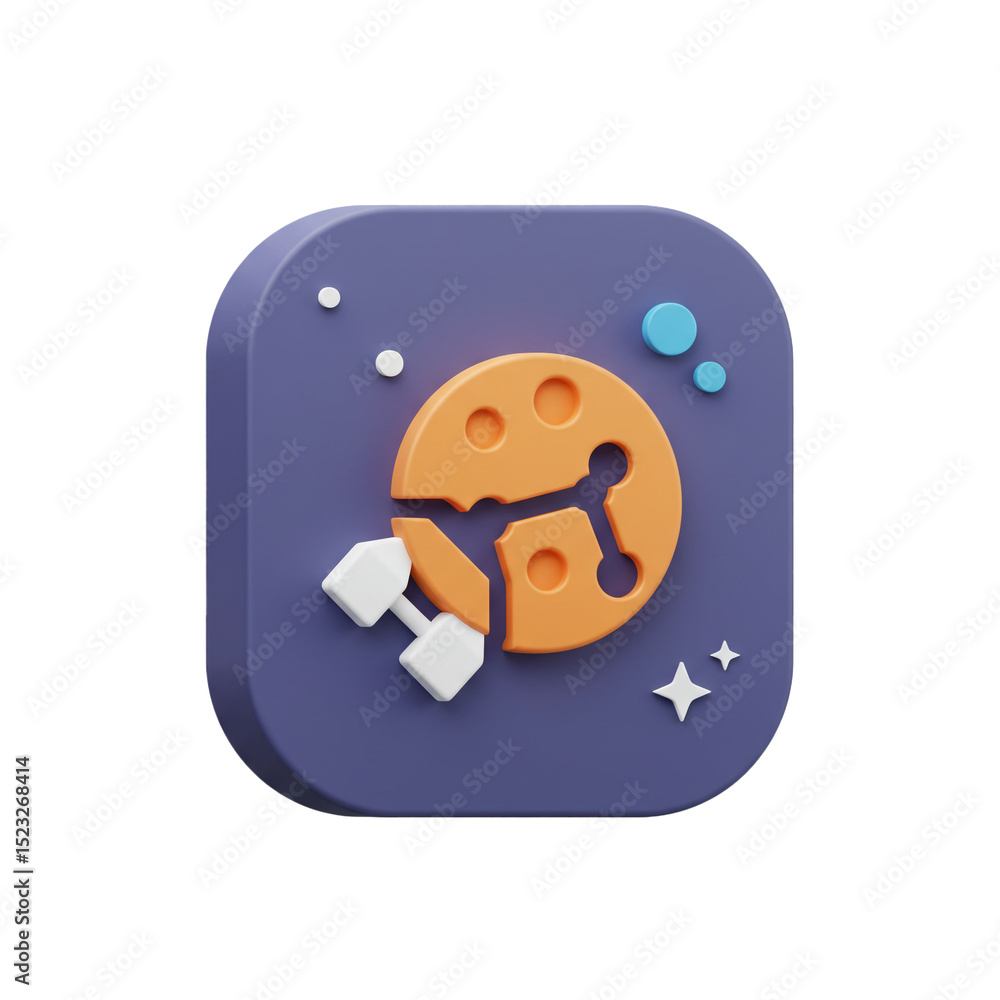 Poster 3d render of a fitness app icon with dumbbell and geometric elements for exercise