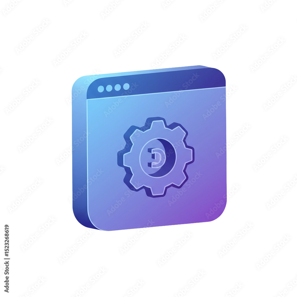 Poster isometric illustration of a website interface with cogwheel, ideal for digital concepts