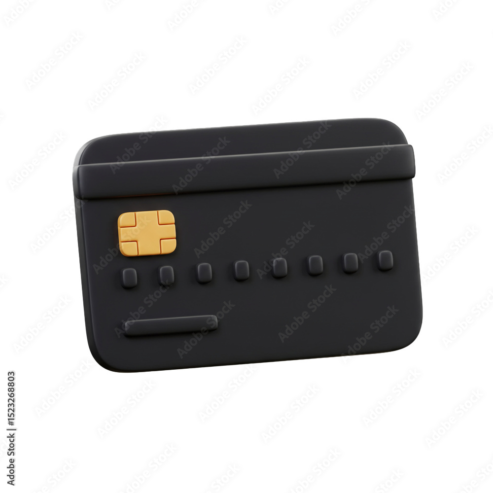 Poster 3d render of a black credit card isolated on a white background for transactions