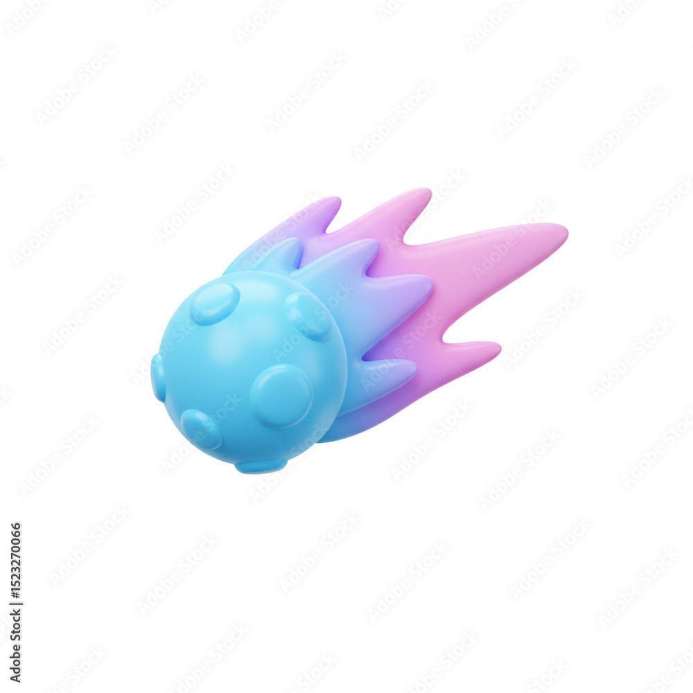 Poster 3d render of a stylized comet with blue and pink elements on white background