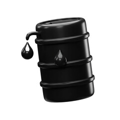 3D Render of a Black Oil Barrel with Droplets Representing the Petroleum Industry