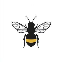 Fototapeta premium Black bee silhouette with yellow stripes, simple style