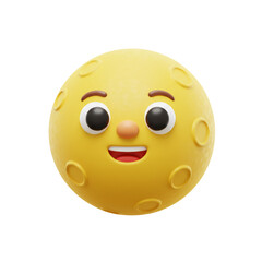 Fototapeta premium Smiling yellow cartoon moon with craters in 3d illustration on a white background
