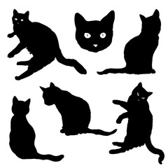 Set of black cats silhouette.
