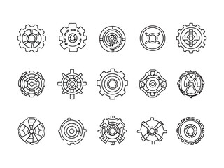Cogs Minimalist 2D Line Art Icons