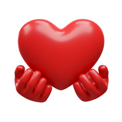 3D rendered image of a red heart held by hands representing love and support