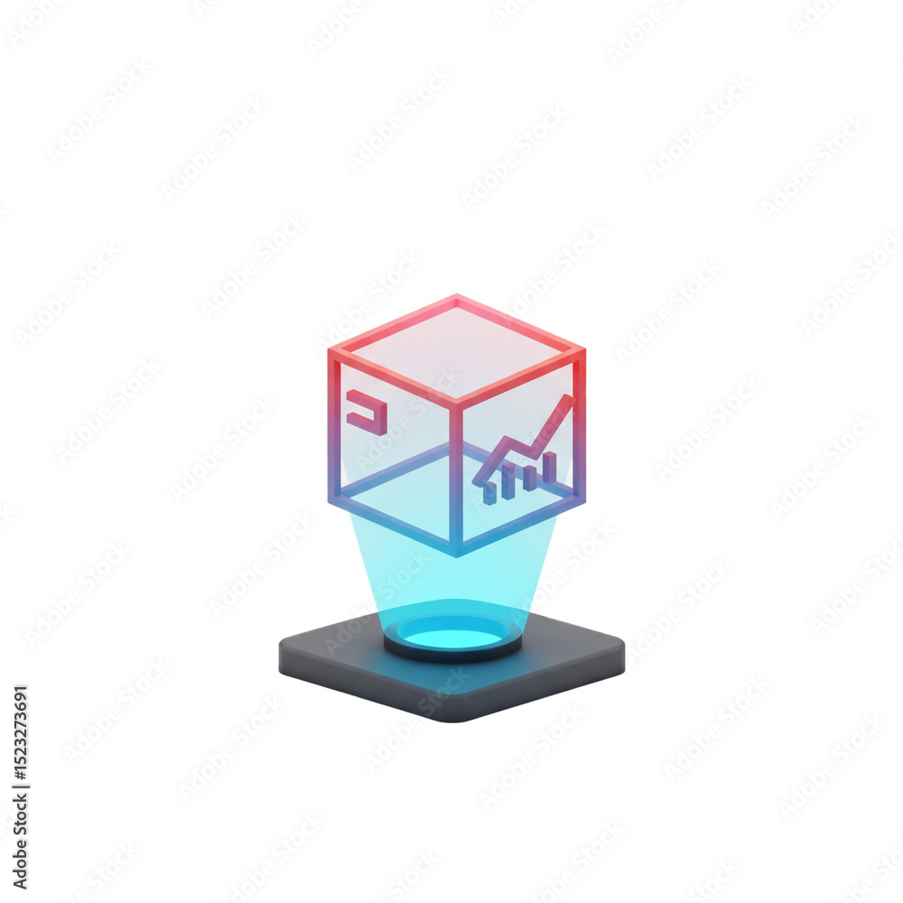Poster 3d hologram of a cube with a growth chart representing business and technology