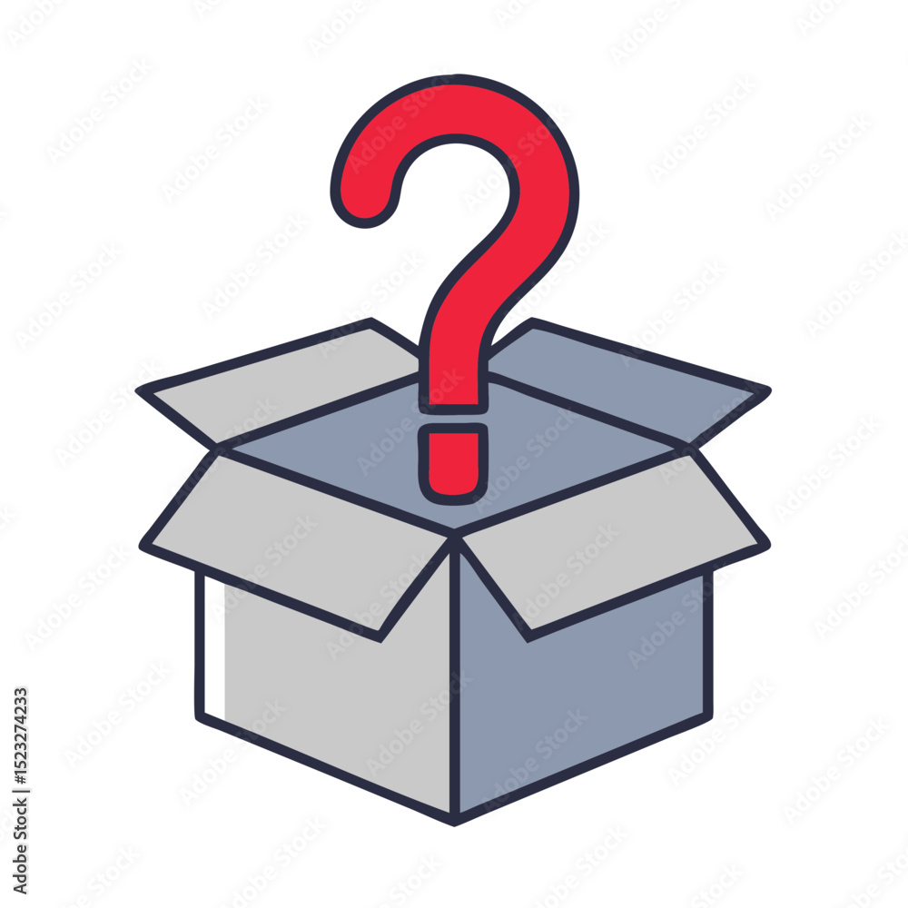 Poster box with question mark icon for returns management in flat design