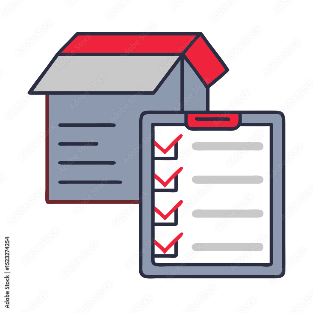 Poster box with checklist icon for returns management in flat design