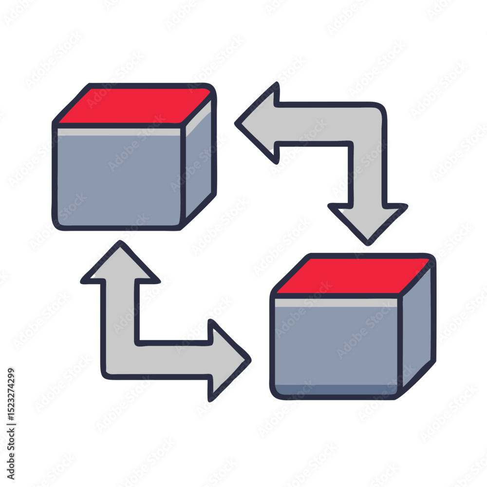 Poster exchange item icon with boxes and arrows in flat design for returns management - 2