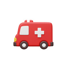 3D rendered ambulance icon representing emergency medical services and healthcare assistance