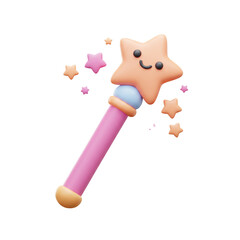 3D render of a cute magic wand with star shape and small stars around isolated