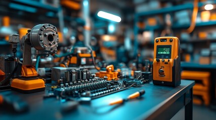 Measuring tools in action workshop technical equipment indoor close-up