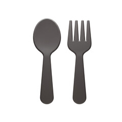 Simple 3D rendered image of a spoon and fork isolated on a white background for food preparation