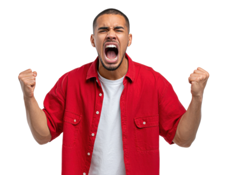 Intense Outburst: A person, eyes clenched, mouth wide open, captures a moment of raw and unfiltered emotion, showcasing passion.