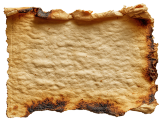 Ancient Parchment: An aged parchment, bearing the marks of time with charred edges, conveys a sense of history, secrets, and untold stories.