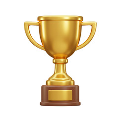 Realistic 3D Render of a Shiny Golden Trophy Cup Isolated on White Background
