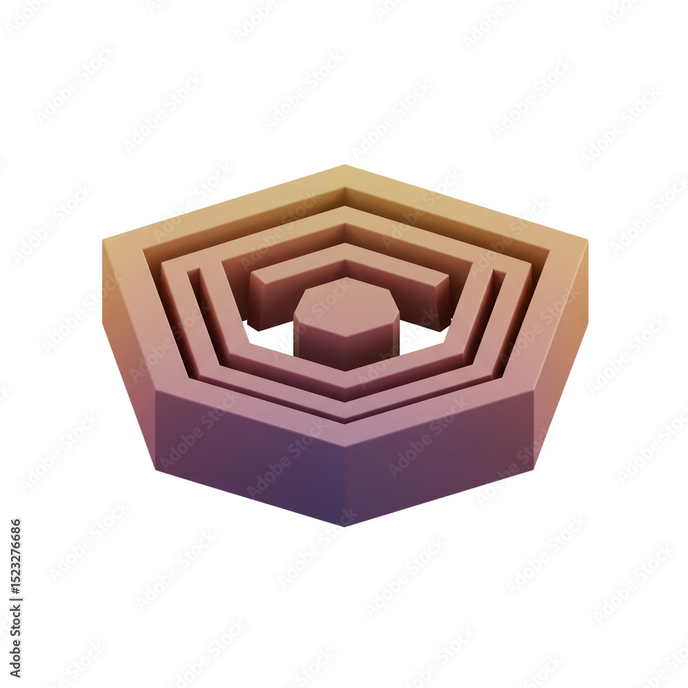 Poster abstract 3d geometric shape with layered hexagon design against a white background