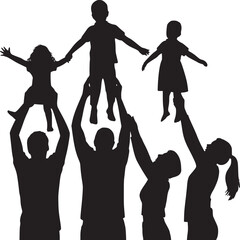 Three silhouettes of men climbing on a climbing wall with colorful holds on a white background design