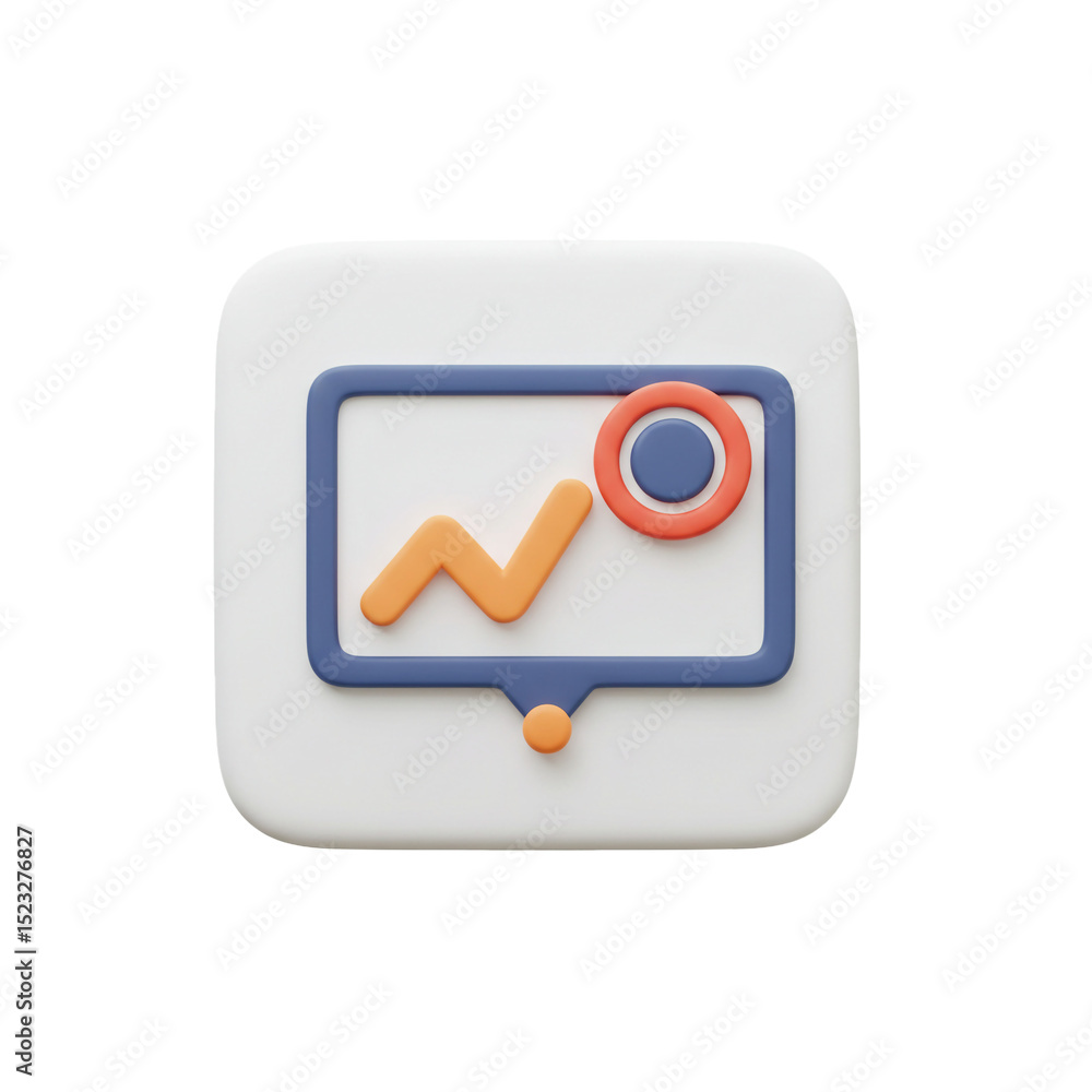 Poster 3d rendered icon of a data analytics dashboard with a growth trend and notification