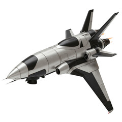Futuristic spaceship illustration, metallic design on a white background, isolated image