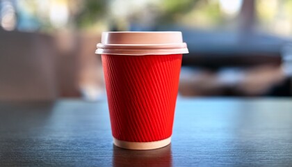 a disposable red cup with a paper drink design made to serve a cold beverage efficiently making it perfect for those who enjoy a fast beverage experience on the go