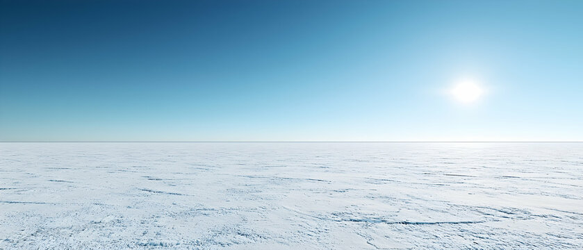 Vast Snow-Covered Plain Under Bright Sky