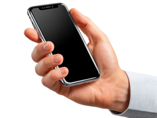 Hand Holding Smartphone: Capturing the simplicity of modern communication and connection, showcasing a human hand gently cradling a sleek smartphone, the focus is on user interaction.