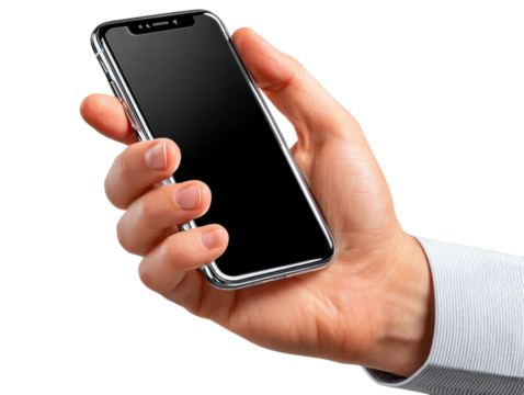 Hand Holding Smartphone: Capturing the simplicity of modern communication and connection, showcasing a human hand gently cradling a sleek smartphone, the focus is on user interaction.