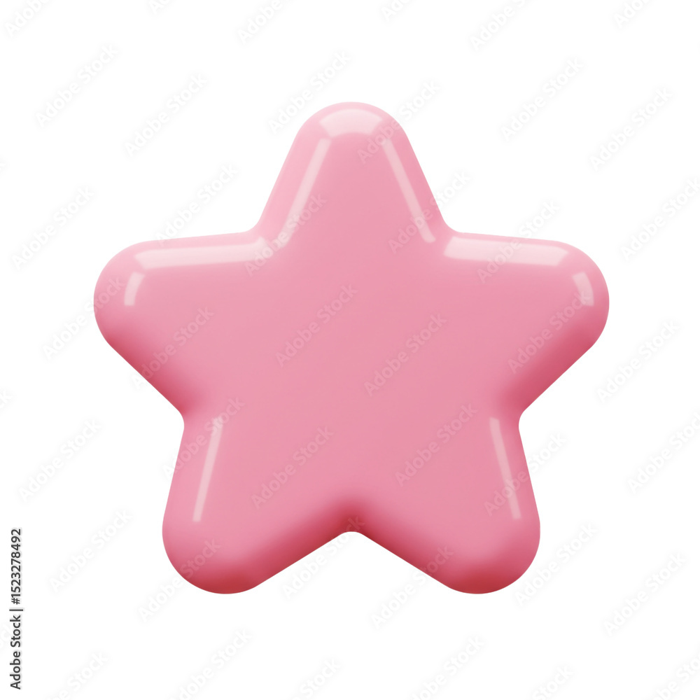 Poster 3d render of a glossy pink star isolated on white background for design element