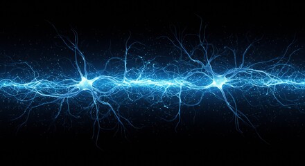 Glowing blue neural connections on a black background, showcasing intricate details and dynamic lines, emphasizing energy and movement.