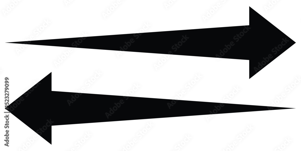 Aufkleber two bold black arrows are positioned horizontally on a white background. the top arrow points to the