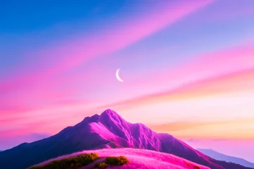 Fototapeten Serene night landscape with crescent moon over calm waters © 3D Graphic Accets